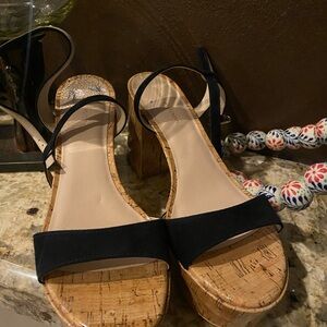 Stuart Weitzman Black and Tan Platform Sandals